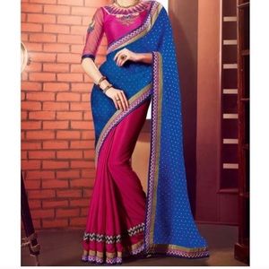 Georgette and Chiffon two tone saree with blouse